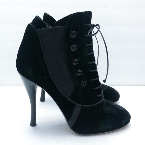 Tabitha Simmons Black Velvet Lace Up Booties - Picture 2 of 8